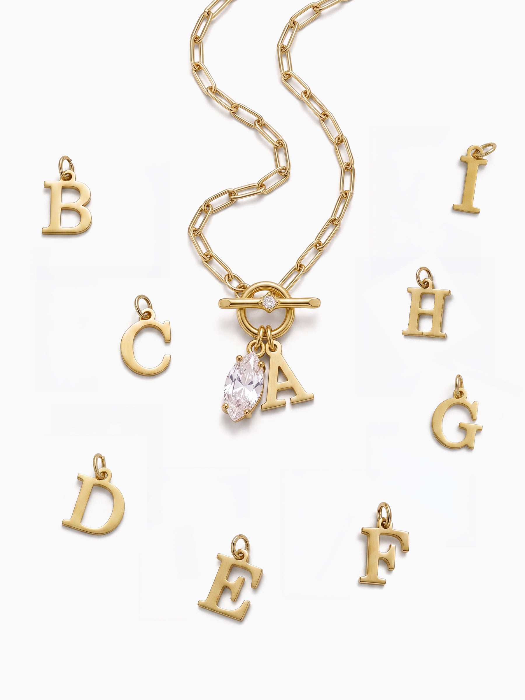 Alodia Toggle Diamond Initial 18K Gold Plated Necklace