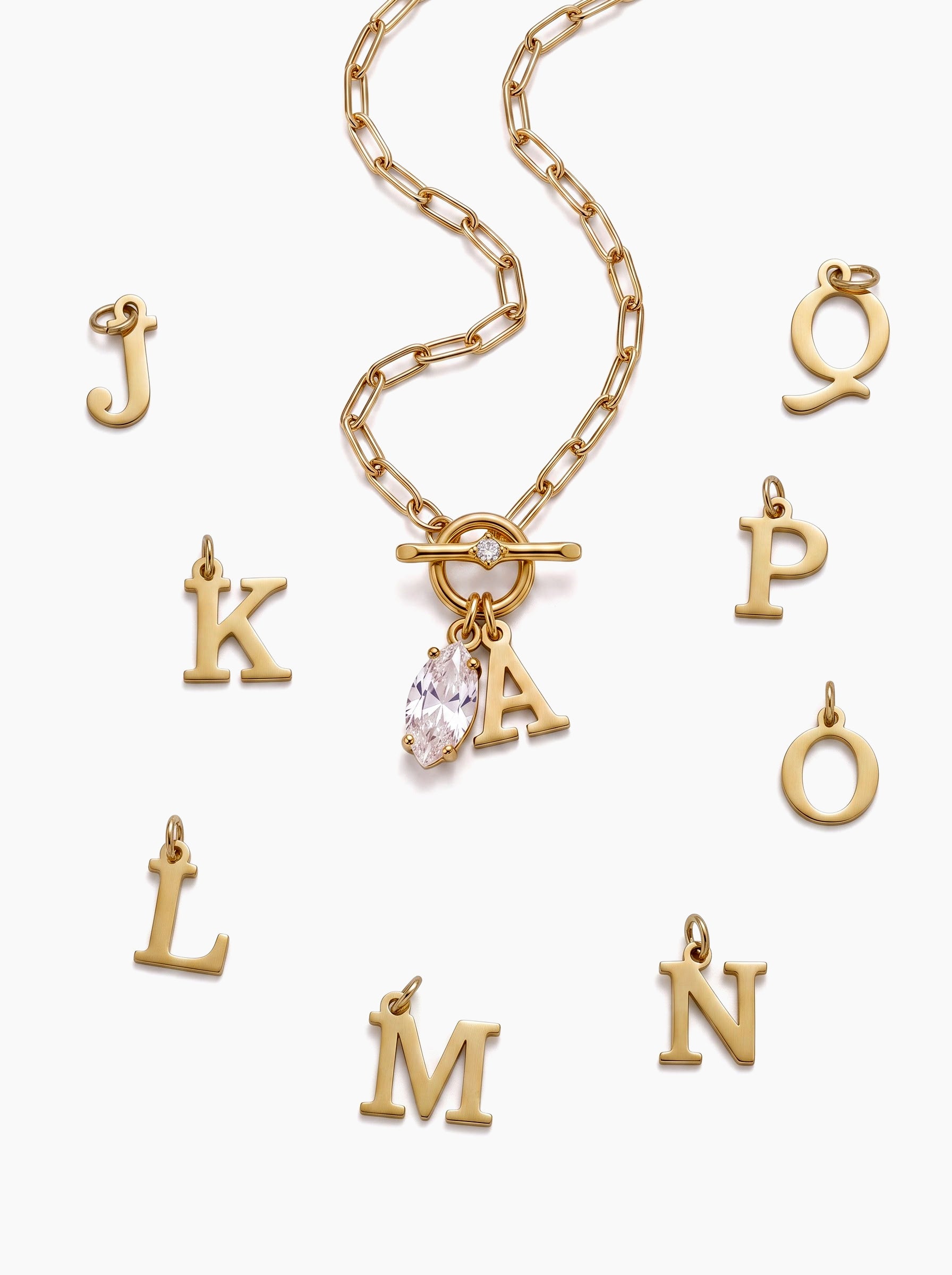 Alodia Toggle Diamond Initial 18K Gold Plated Necklace