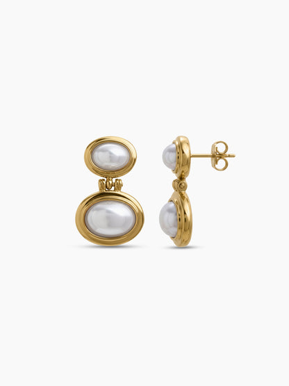 Althea Oval Pearl Drop Dangling 18K Gold Plated Women's Stud Earrings