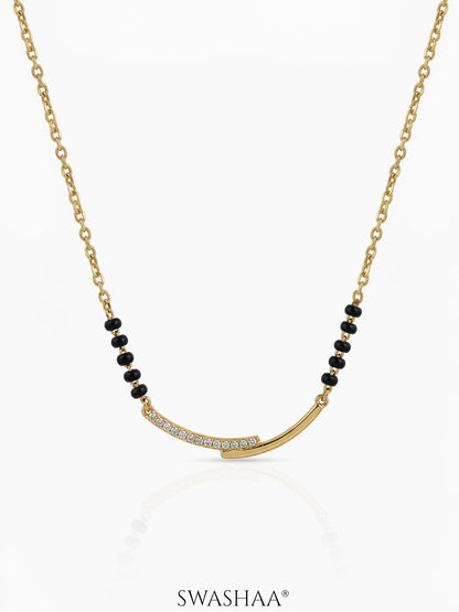 Alvica gently curved textured Bar 18K Gold Tone Plated Mangalsutra 