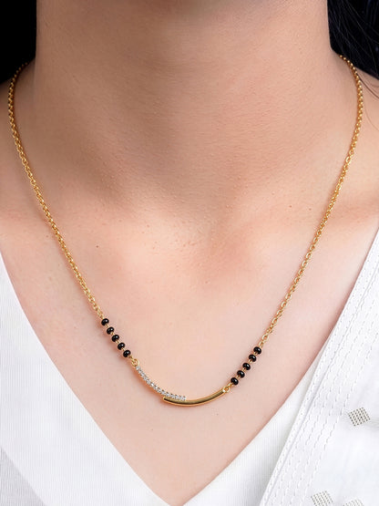 Alvica gently curved textured Bar 18K Gold Tone Plated Mangalsutra