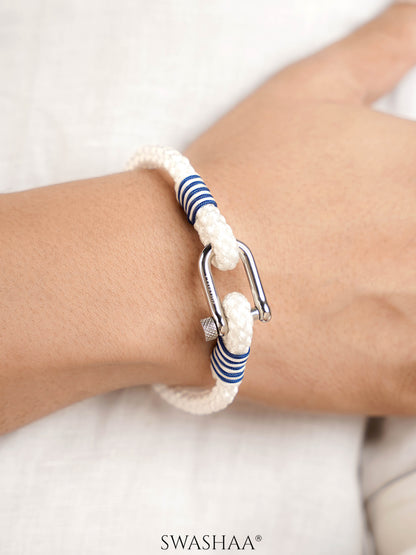 Amaar White Woven Blue Thread Wraps Men's Rope Bracelet