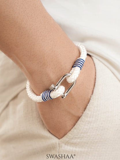 Amaar White Woven Blue Thread Wraps Men's Rope Bracelet