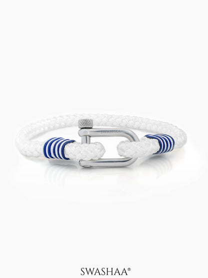 Amaar White Woven Blue Thread Wraps Men's Rope Bracelet