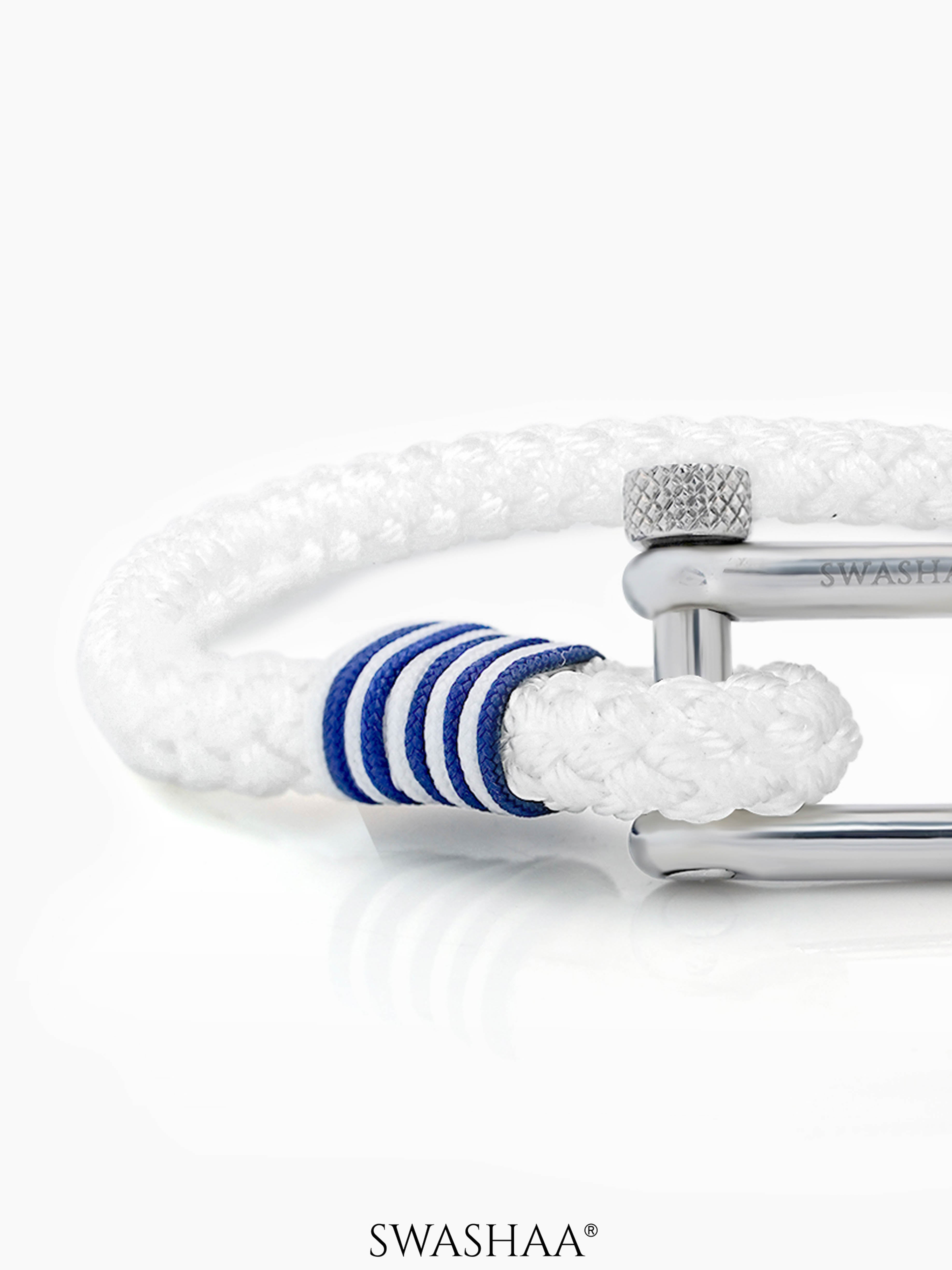 Amaar White Woven Blue Thread Wraps Men's Rope Bracelet