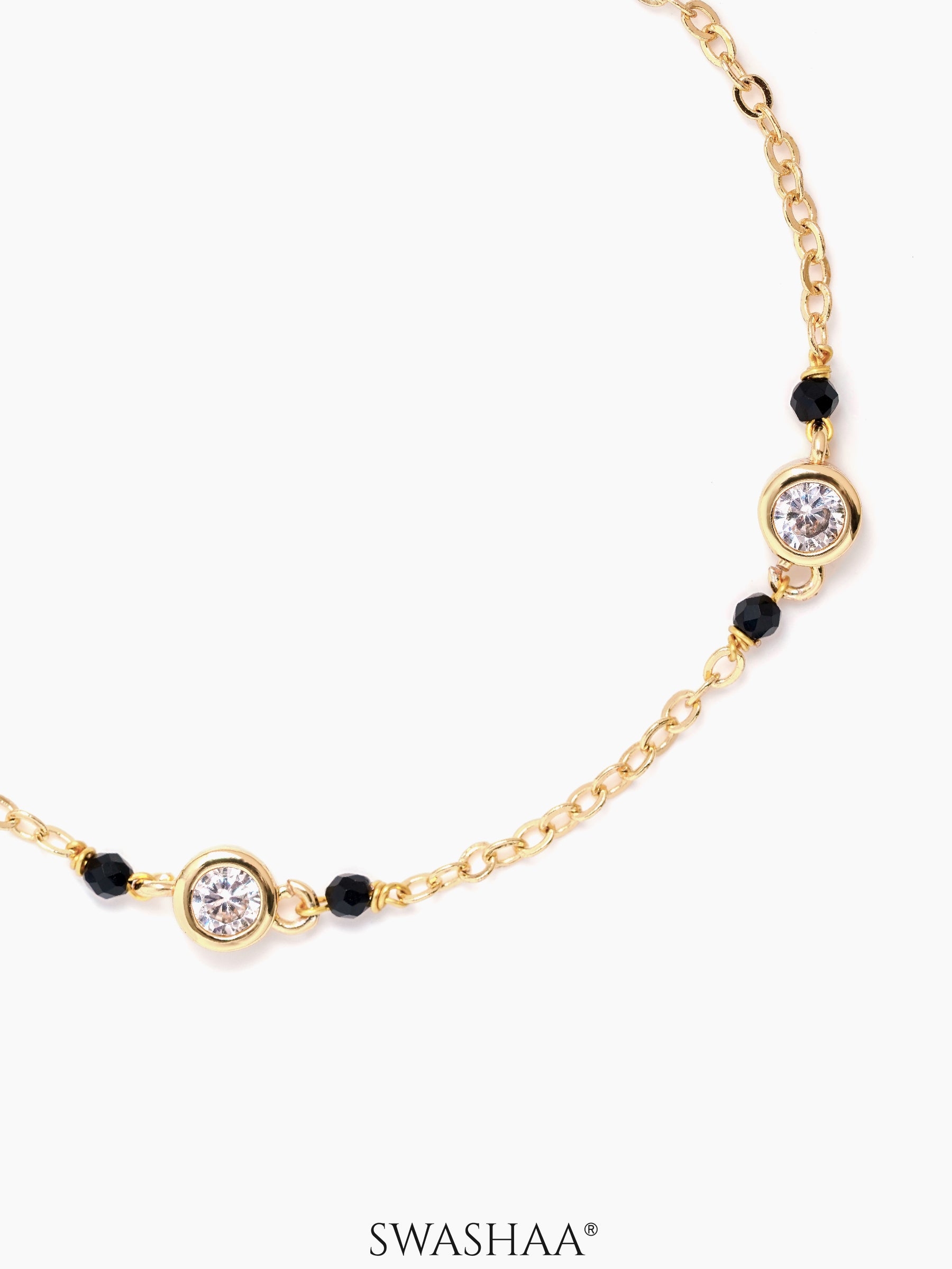 Amaira Diamond Studs Black Beads Mangalsutra Bracelet