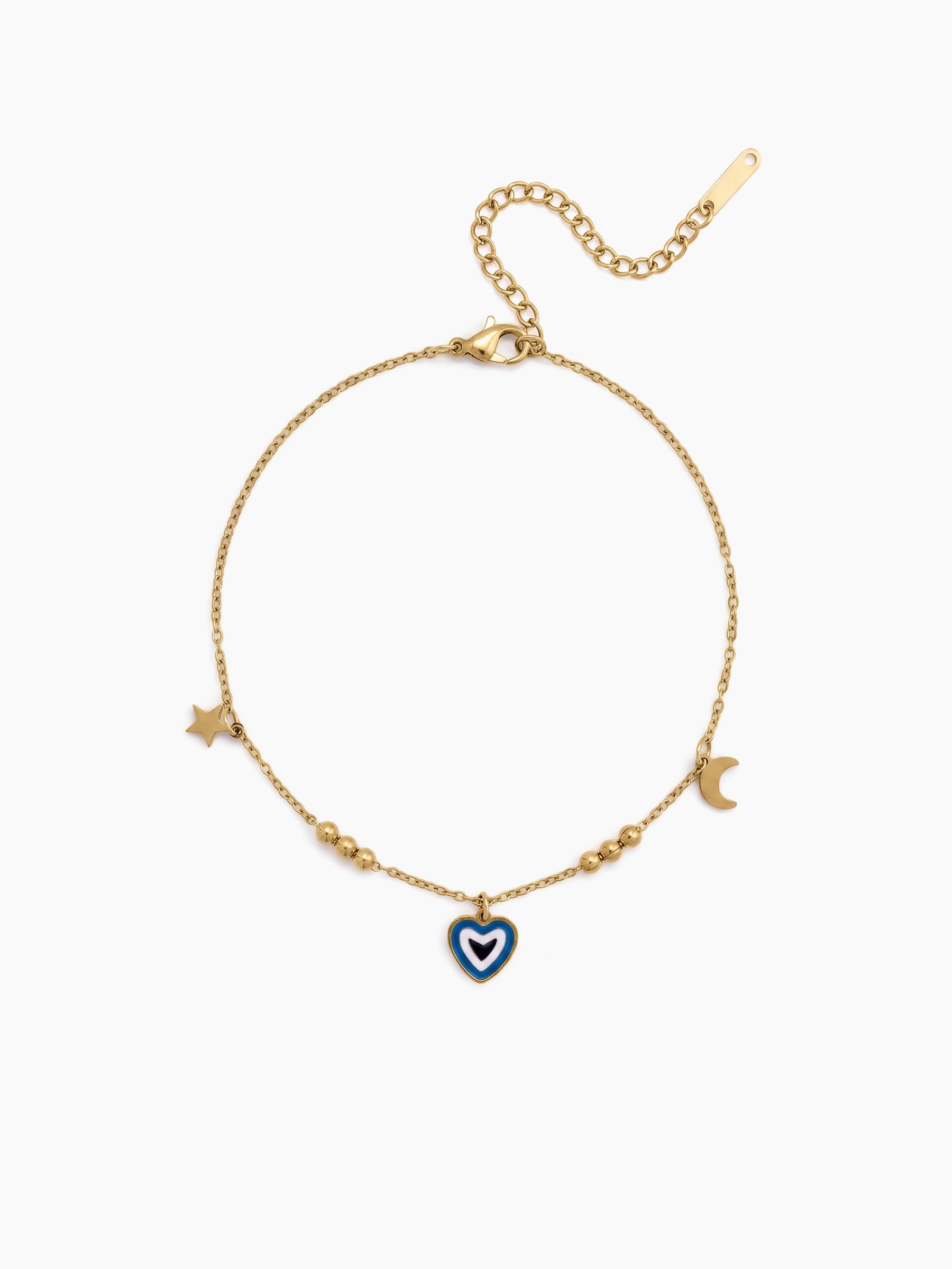 Amara Heart Mood Star Beaded Charms 18K Gold Plated Women's Anklet