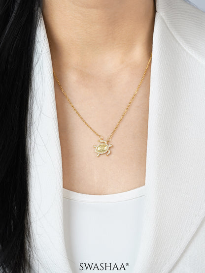 Amara Turtle Charm Shell Of Serenity Studded 18K Gold Plated Chain Pendant Necklace