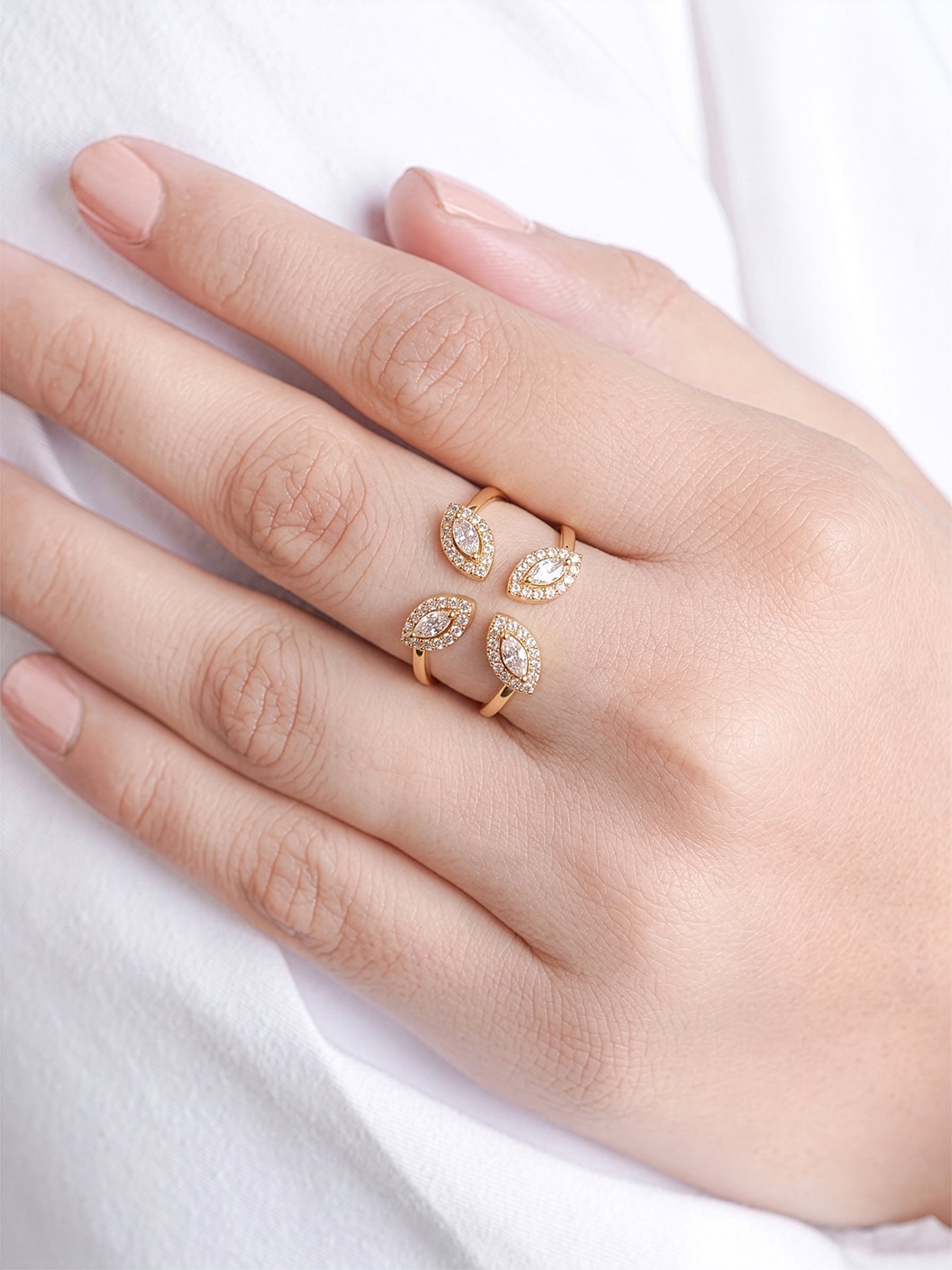 Amelia Marquise Halo 18K Gold Plated Women's Ring - Swashaa