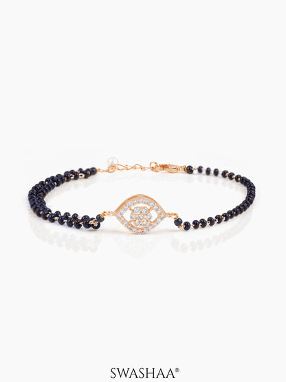 Amine Sparkling Flower Diamond Eye Rosegold Plated Mangalsutra Bracelet
