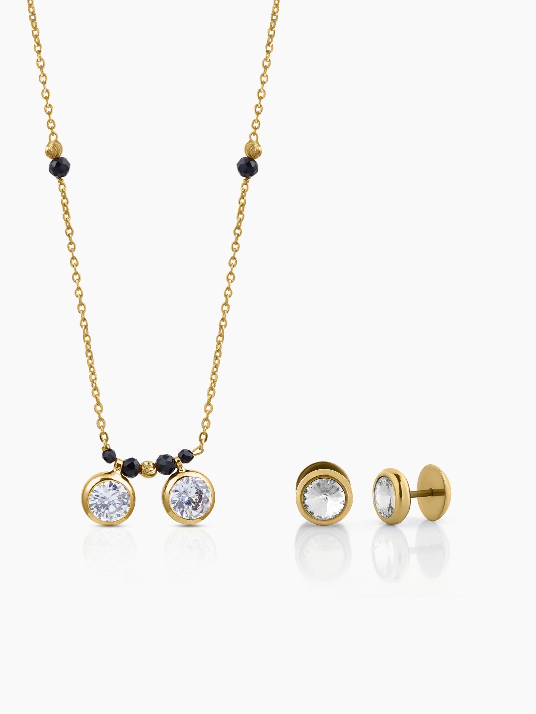 Amira Radiant Bond 18K Gold Plated Mangalsutra Jewelry Set Of 2 - Necklace & Earrings - Swashaa