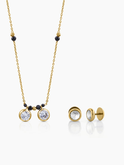 Amira Radiant Bond 18K Gold Plated Mangalsutra Jewelry Set Of 2 - Necklace & Earrings - Swashaa