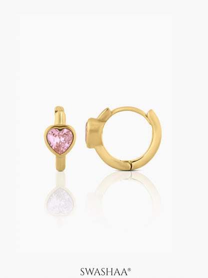 Amora Pink Heart Hoop 18K Gold Plated Earrings