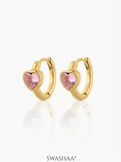 Amora Pink Heart Hoop 18K Gold Plated Earrings