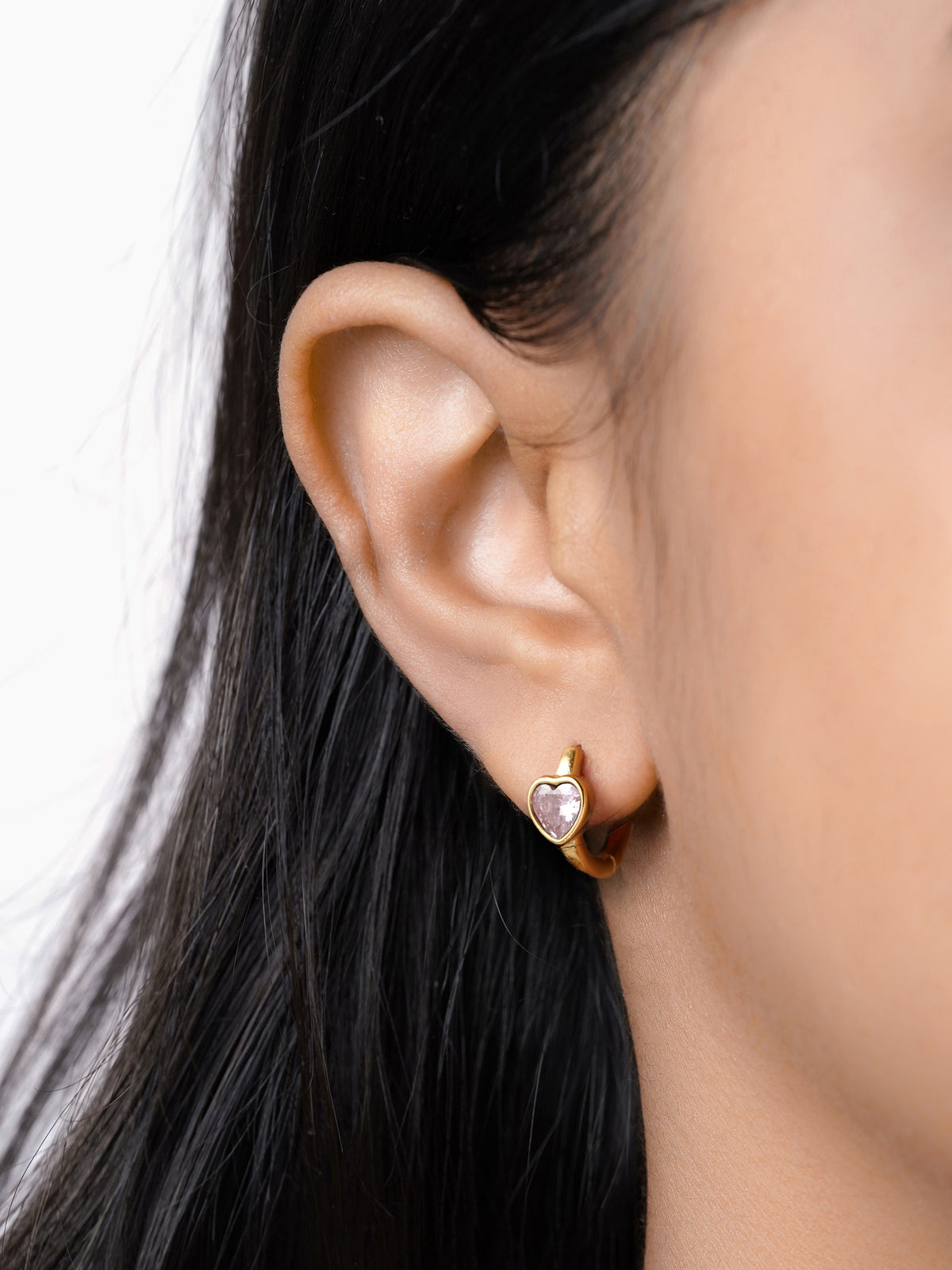 Amora Pink Heart Hoop 18K Gold Plated Earrings