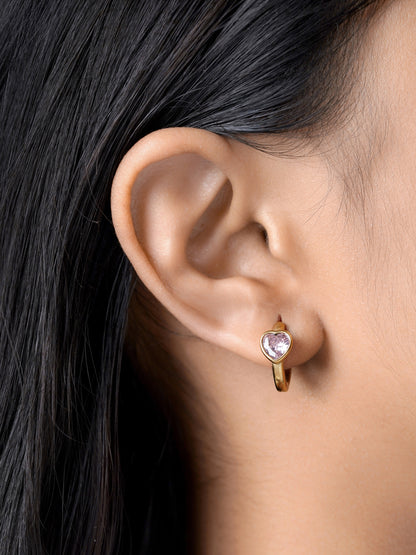 Amora Pink Heart Hoop 18K Gold Plated Earrings