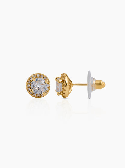 Amos Solitaire Diamond  18K Gold Plated Women's Stud Earrings