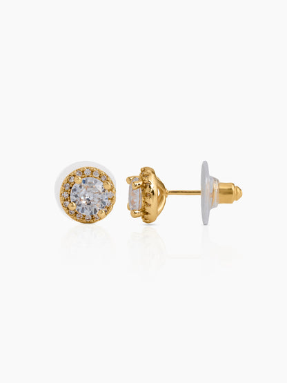 Amos Solitaire Diamond  18K Gold Plated Women's Stud Earrings