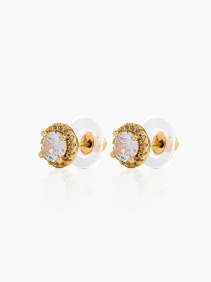 Amos Solitaire Diamond  18K Gold Plated Women's Stud Earrings