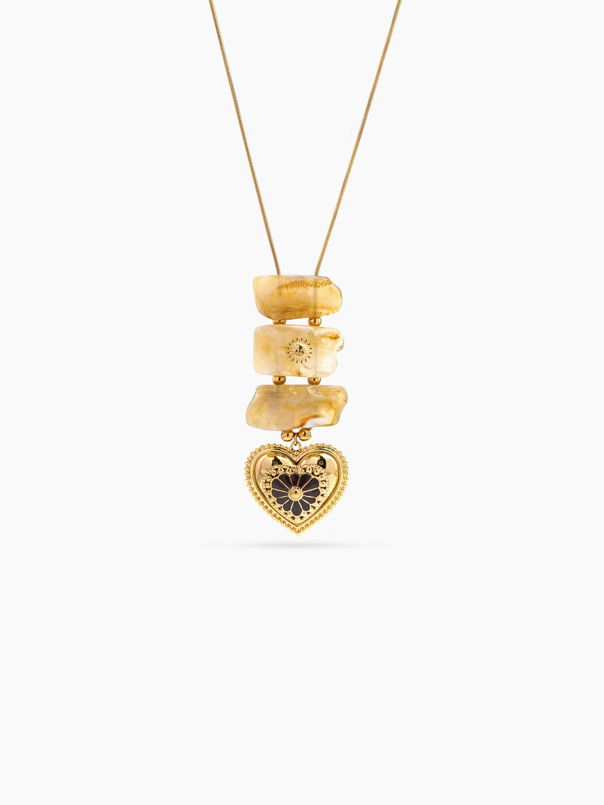 Amossha Heart Natural Stone 18K Gold Plated Women's Chain Pendant Necklace