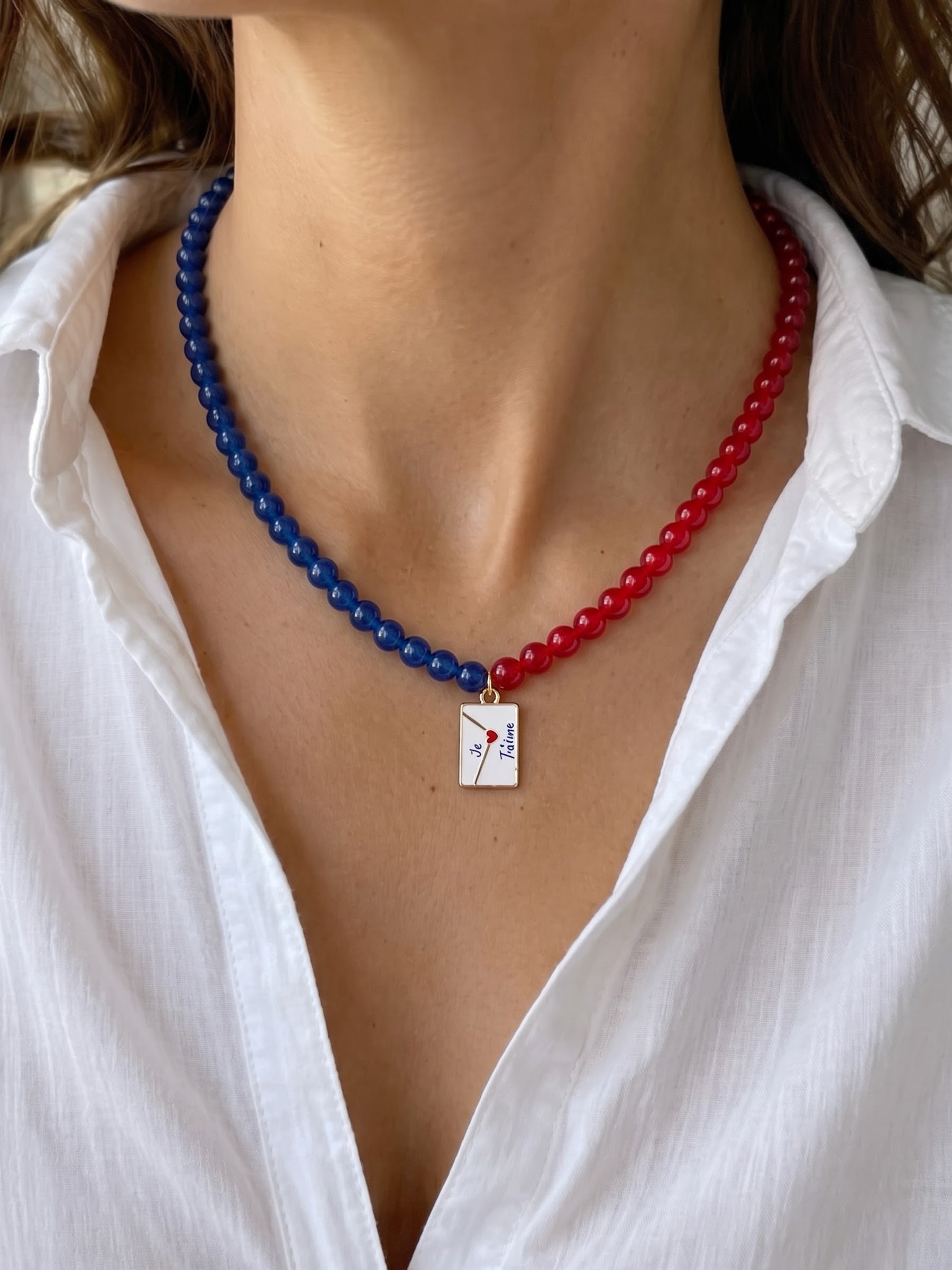 Amour Red Blue Women’s Beaded Necklace