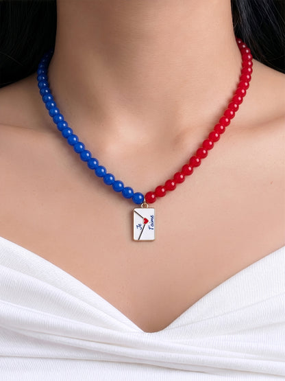 Amour Red Blue Women’s Beaded Necklace