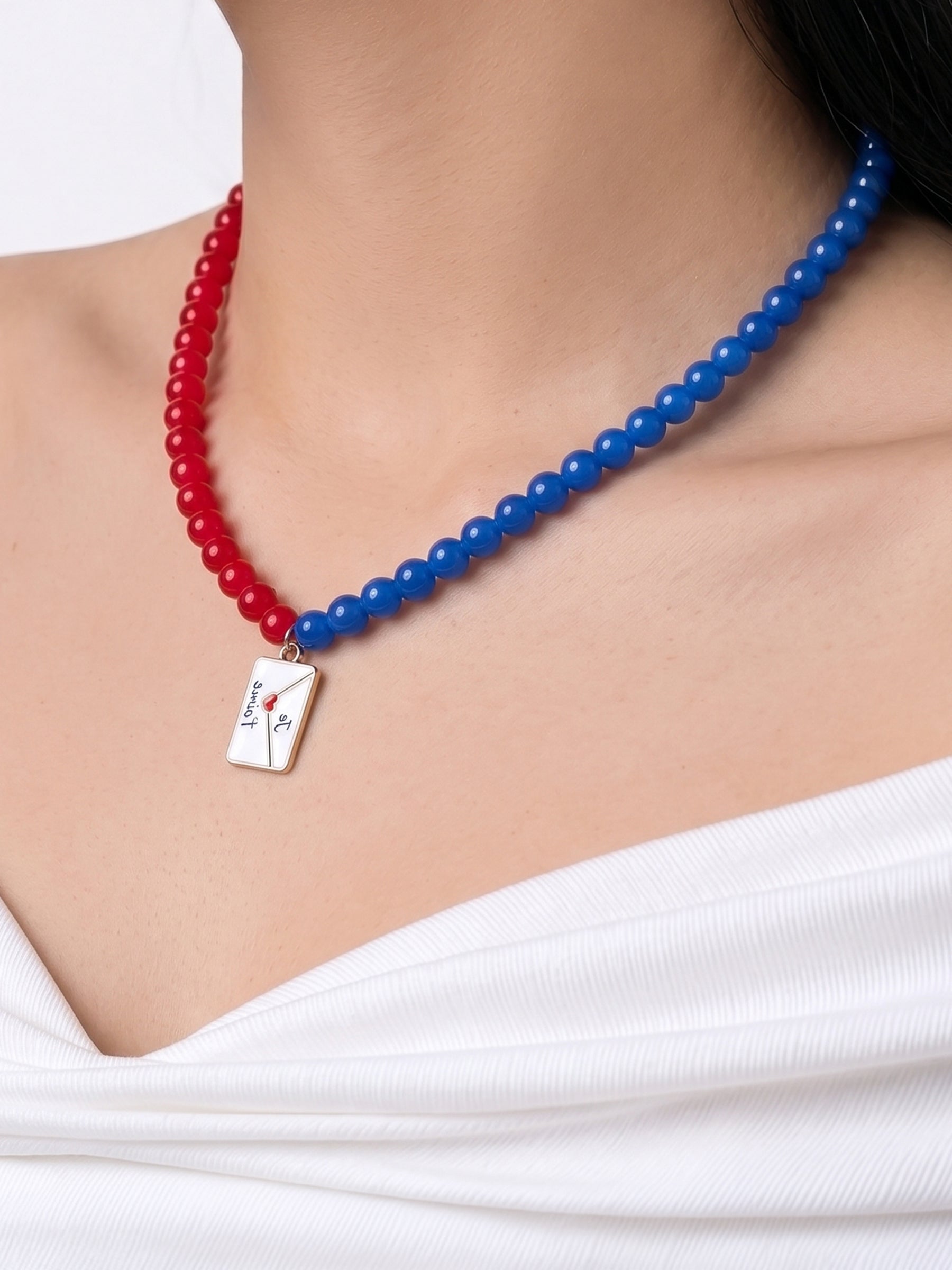 Amour Red Blue Women’s Beaded Necklace