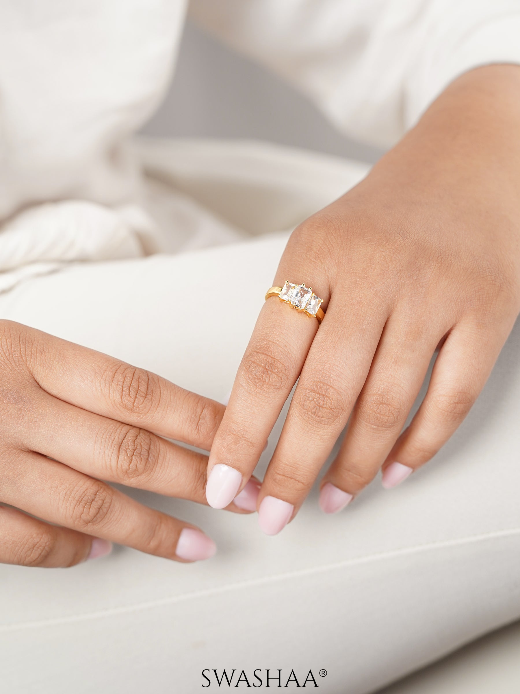 Amulya Diamond Solitaire 18K Gold Plated Ring