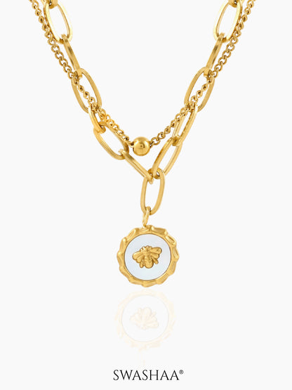 Ana 18K Gold Plated Bee Charm Layered Chain Pendant Necklace