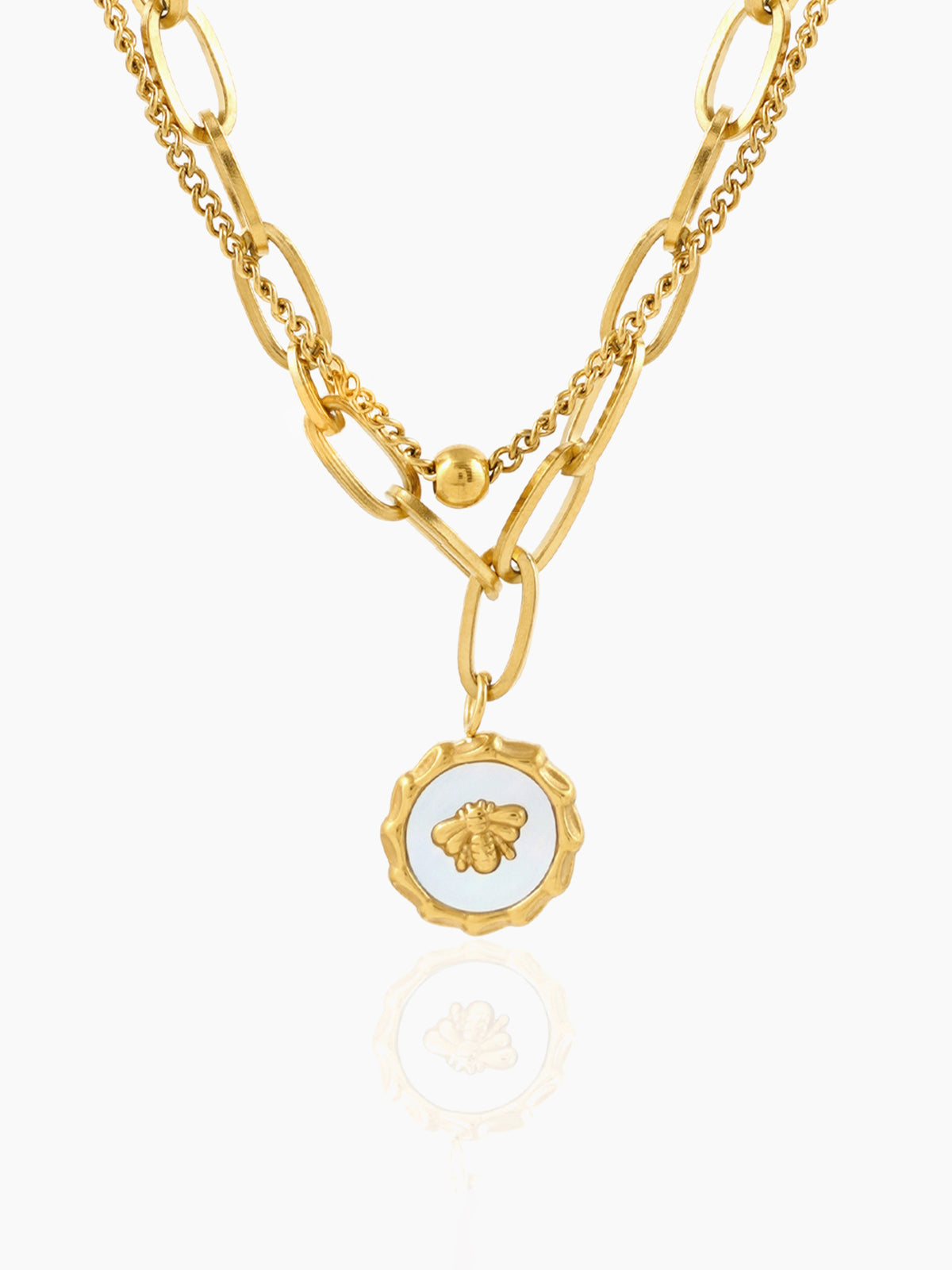 Ana 18K Gold Plated Bee Charm Layered Chain Pendant Necklace