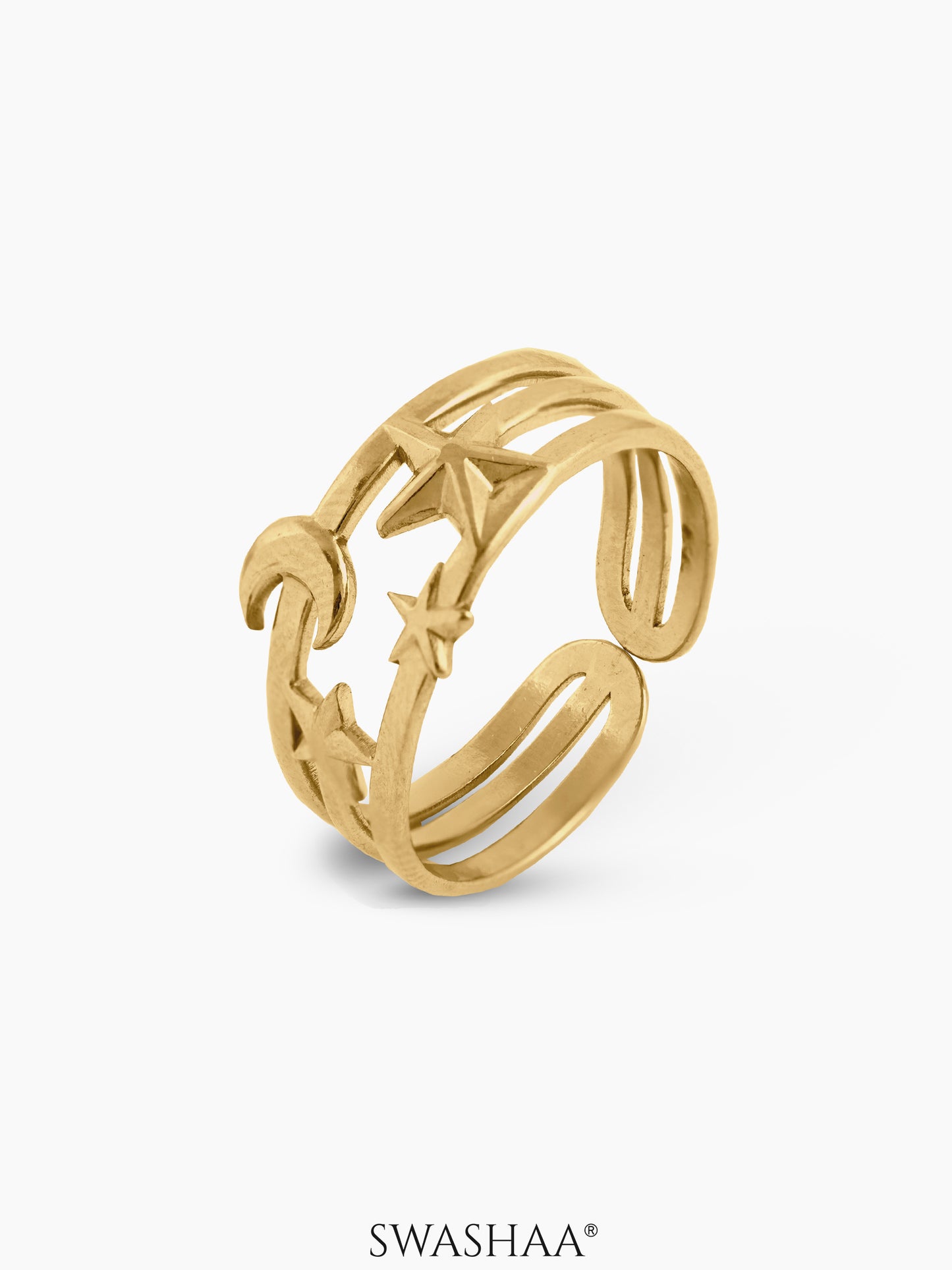 Anahi Moon Star Motif 18K Gold Plated Ring