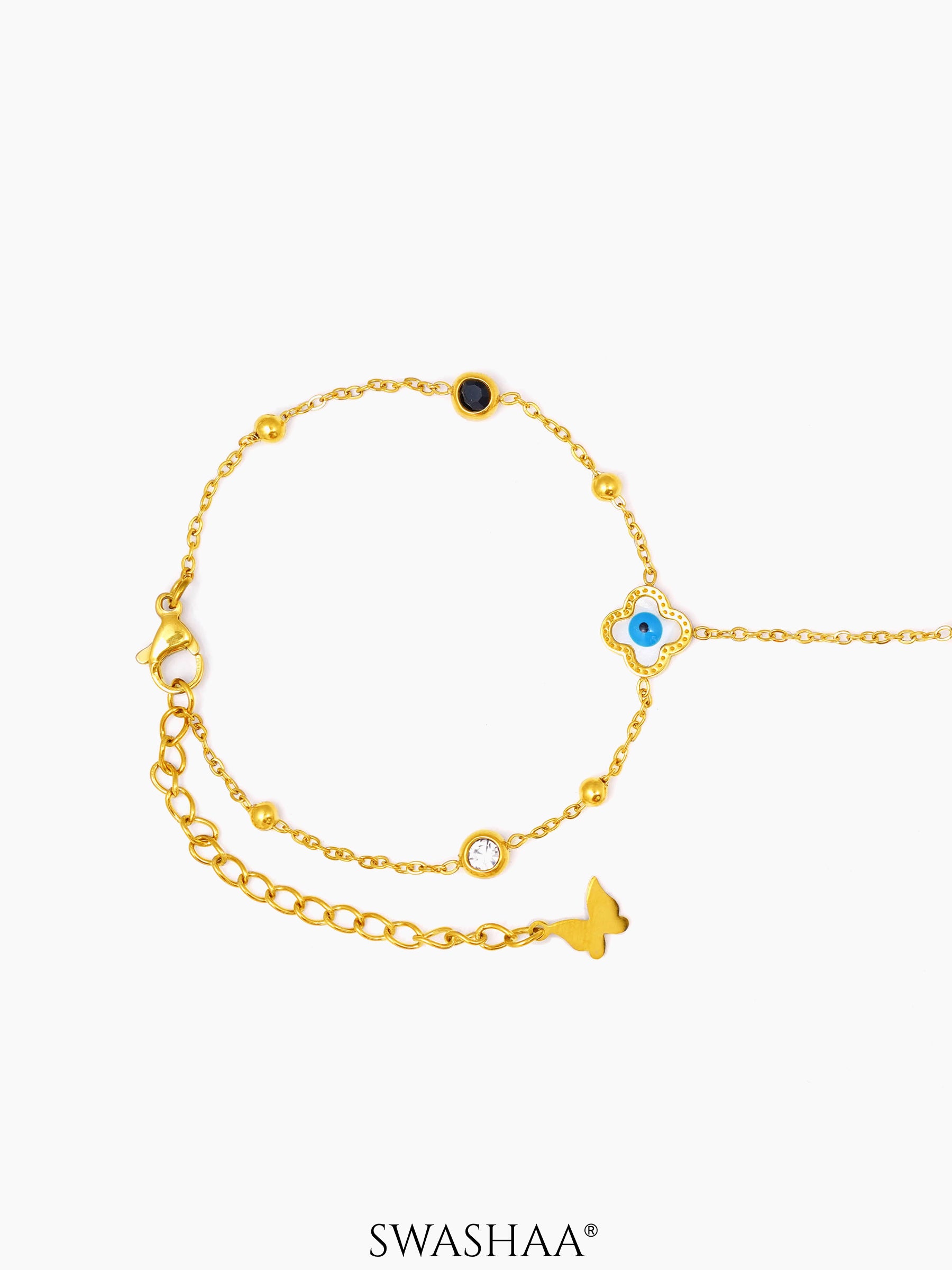 Anaya Evil Eye Clover 18K Gold Plated Ring Bracelet