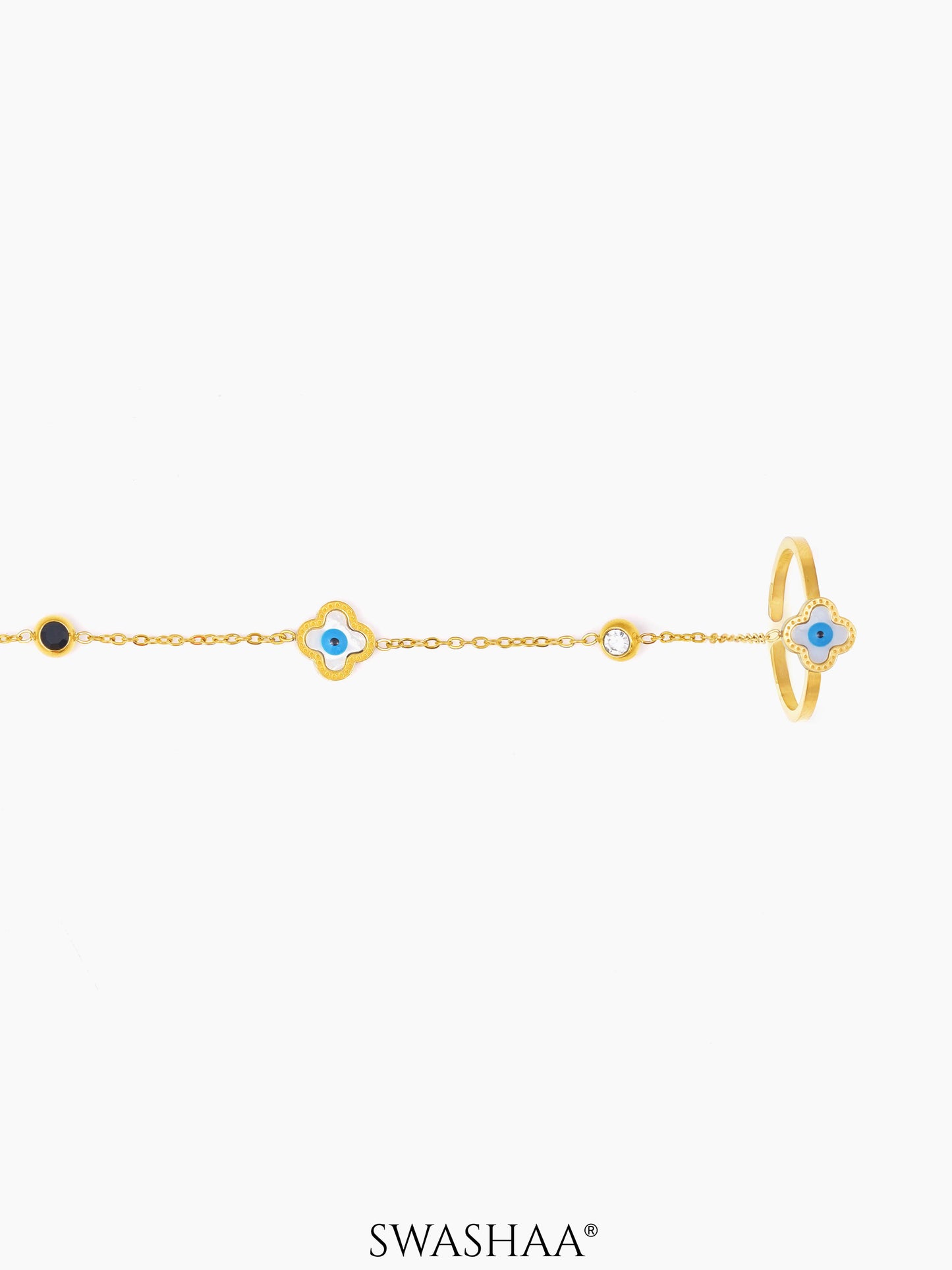 Anaya Evil Eye Clover 18K Gold Plated Ring Bracelet