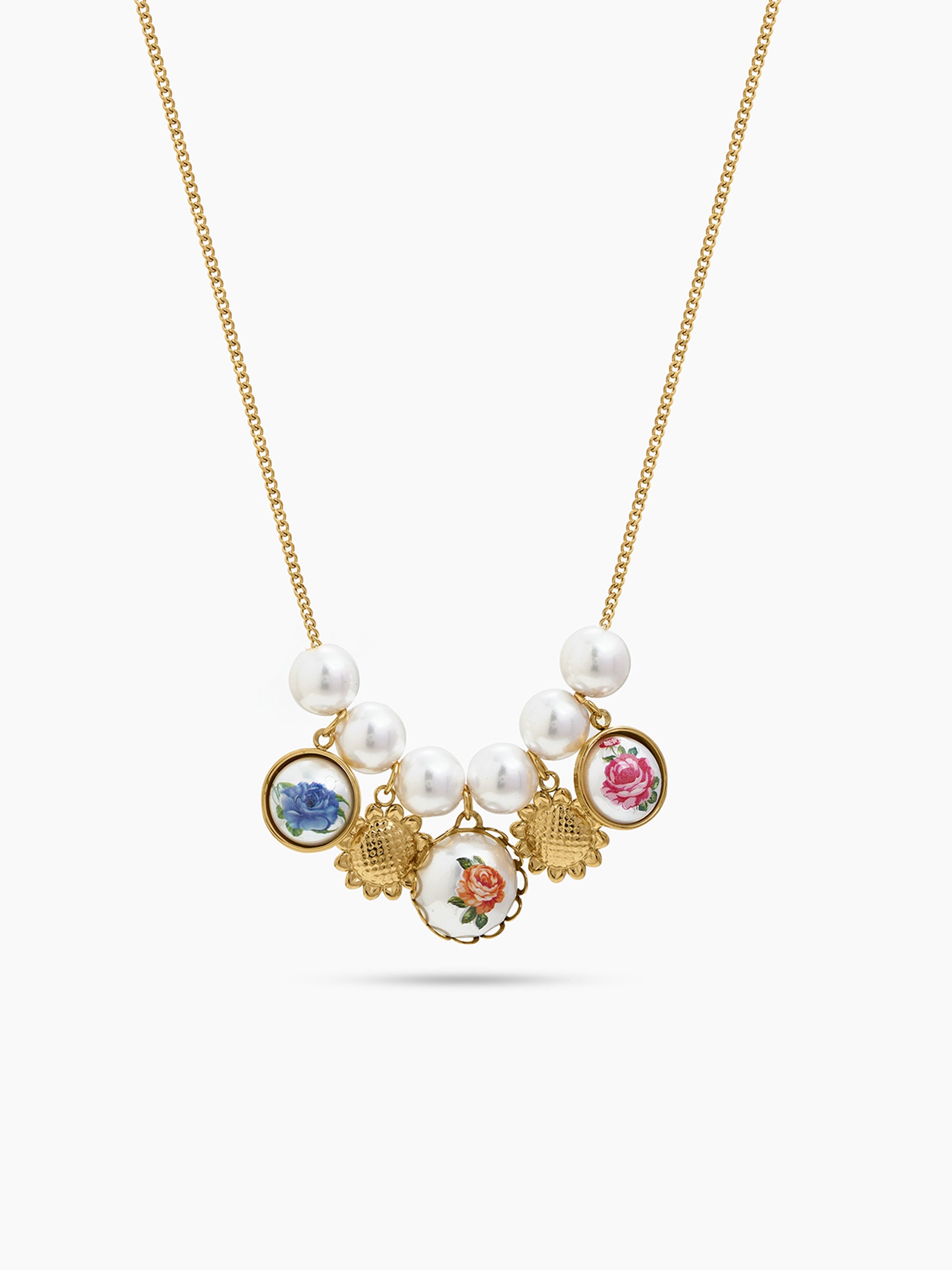 Anelise Rose Floral White Pearl 18K Gold Plated Women's Chain Pendant Necklace