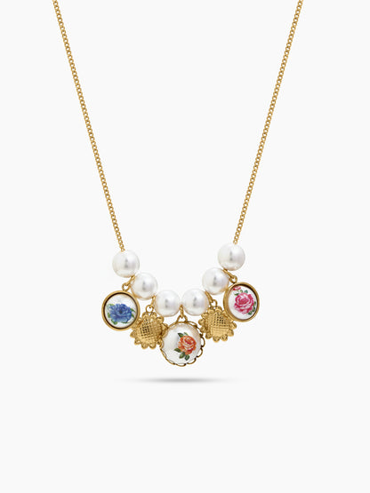 Anelise Rose Floral White Pearl 18K Gold Plated Women's Chain Pendant Necklace