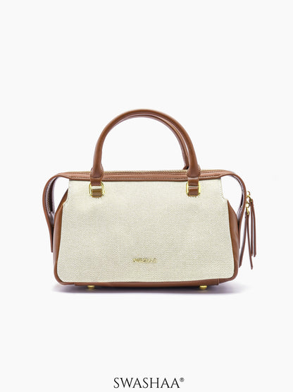Angee White Beige Women's Leather Hand Bag