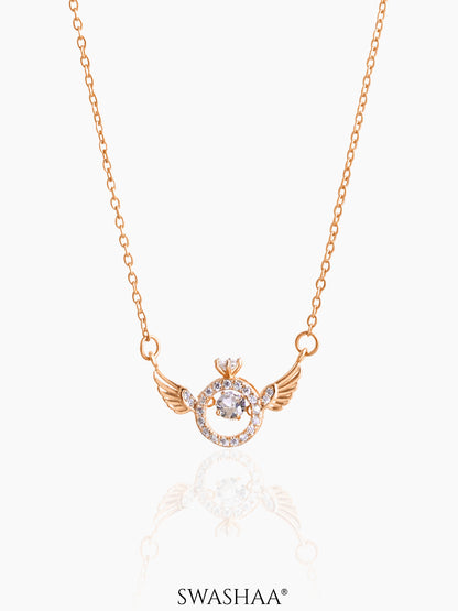 Angel Ring Wings Charm Rosegold Plated Chain Pendant Necklace