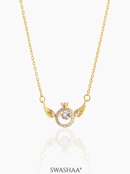 "Angel Ring Wings Charm 18K Gold Plated Chain Pendant 
 Necklace"