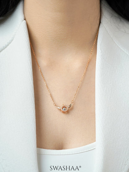 Angel Ring Wings Charm Rosegold Plated Chain Pendant Necklace
