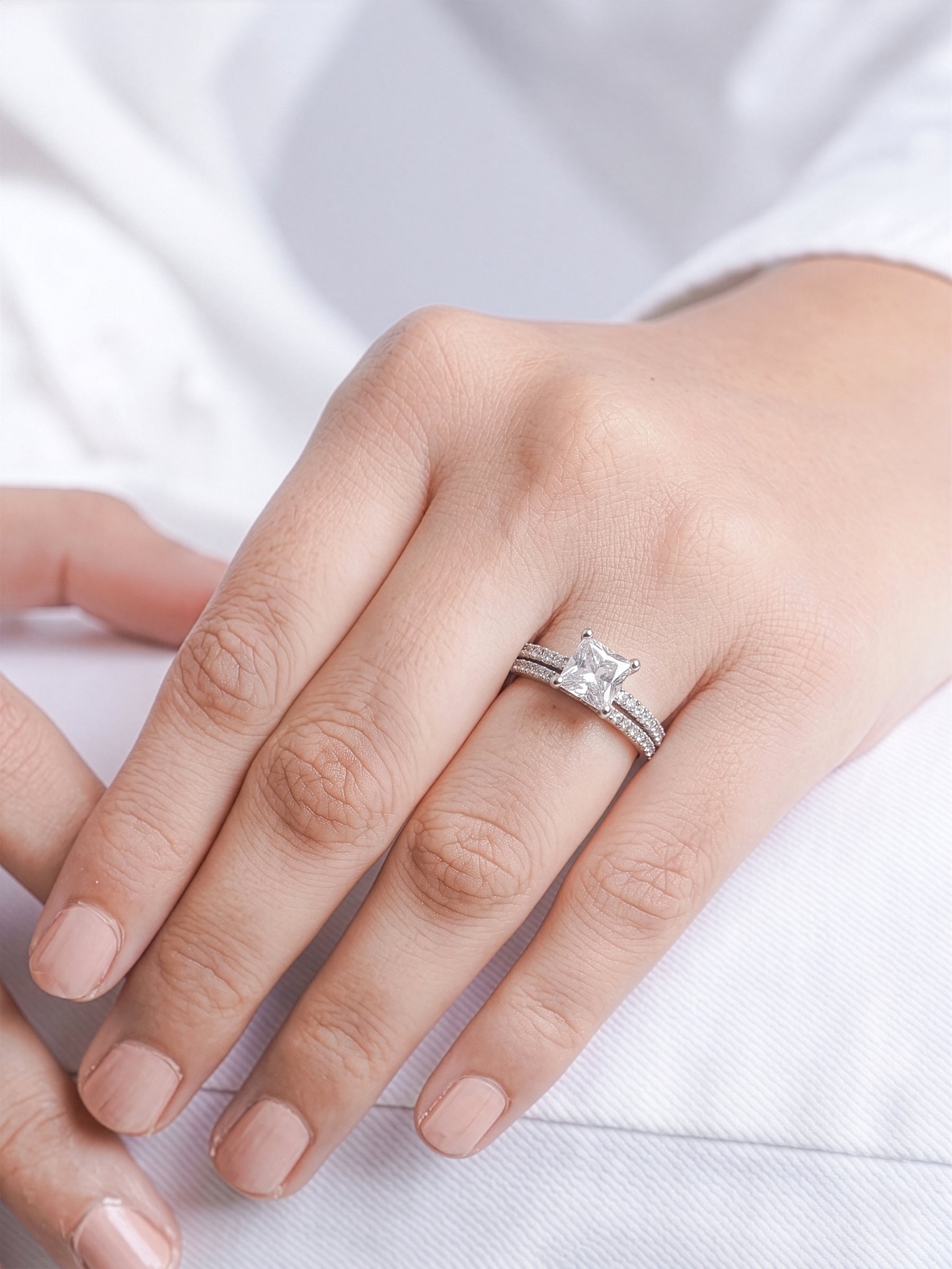 Anika Set Of 2 Silver Diamond Solitaire Women's Ring