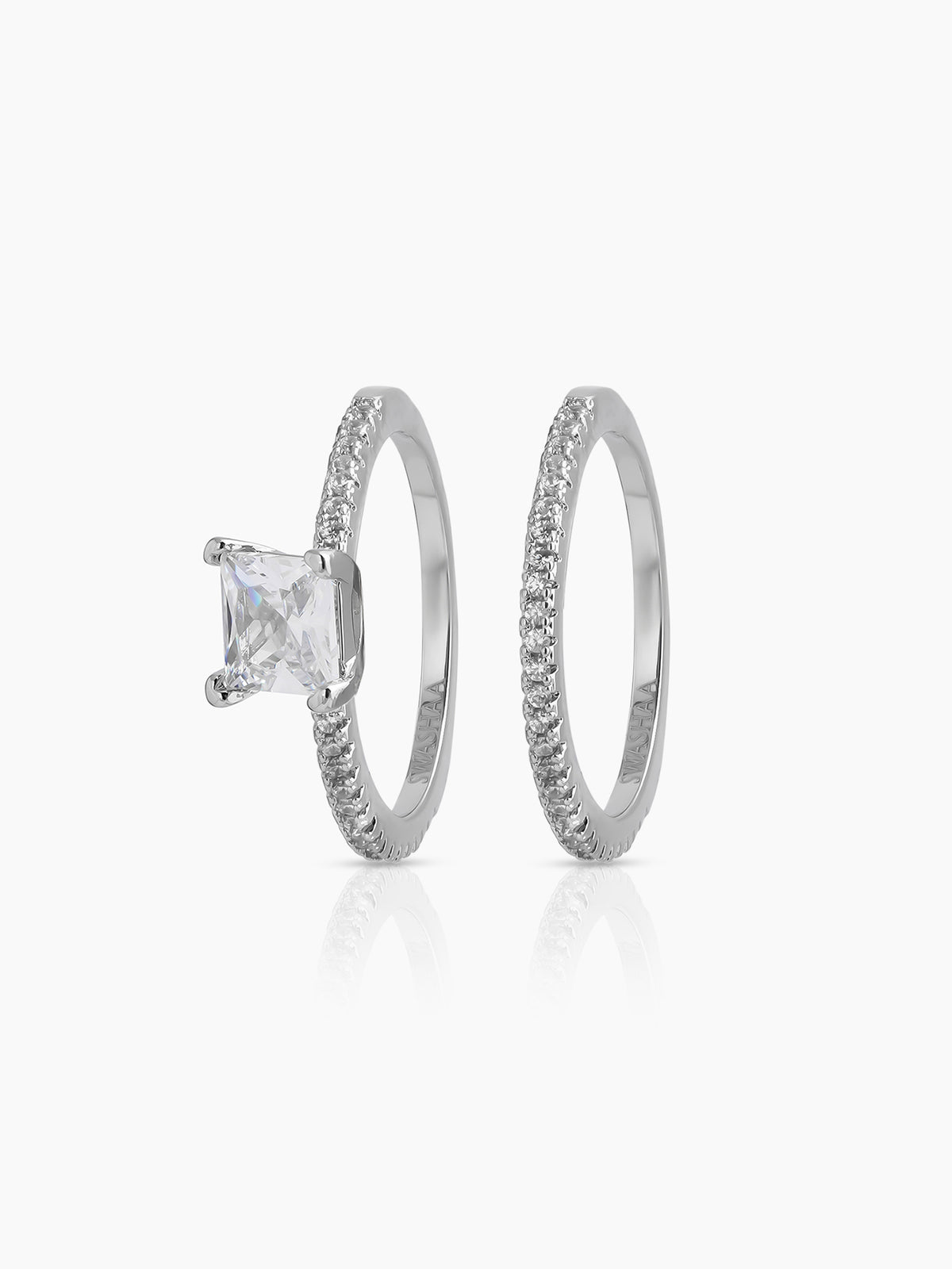 Anika Set Of 2 Silver Diamond Solitaire Women's Ring