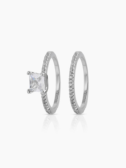Anika Set Of 2 Silver Diamond Solitaire Women's Ring