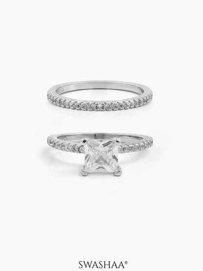 Anika Set Of 2 Silver Diamond Solitaire Women's Ring