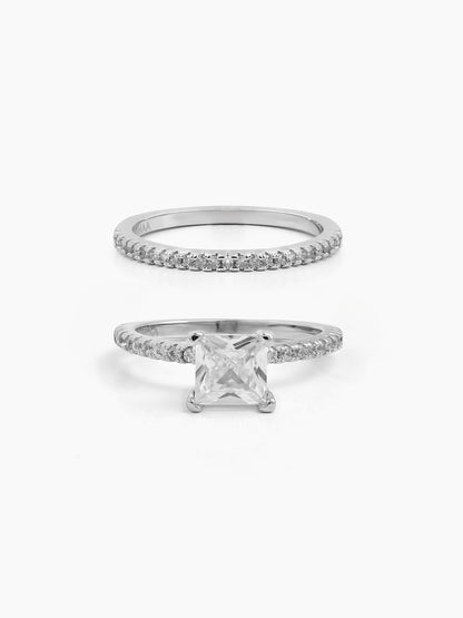 Anika Set Of 2 Silver Diamond Solitaire Women's Ring