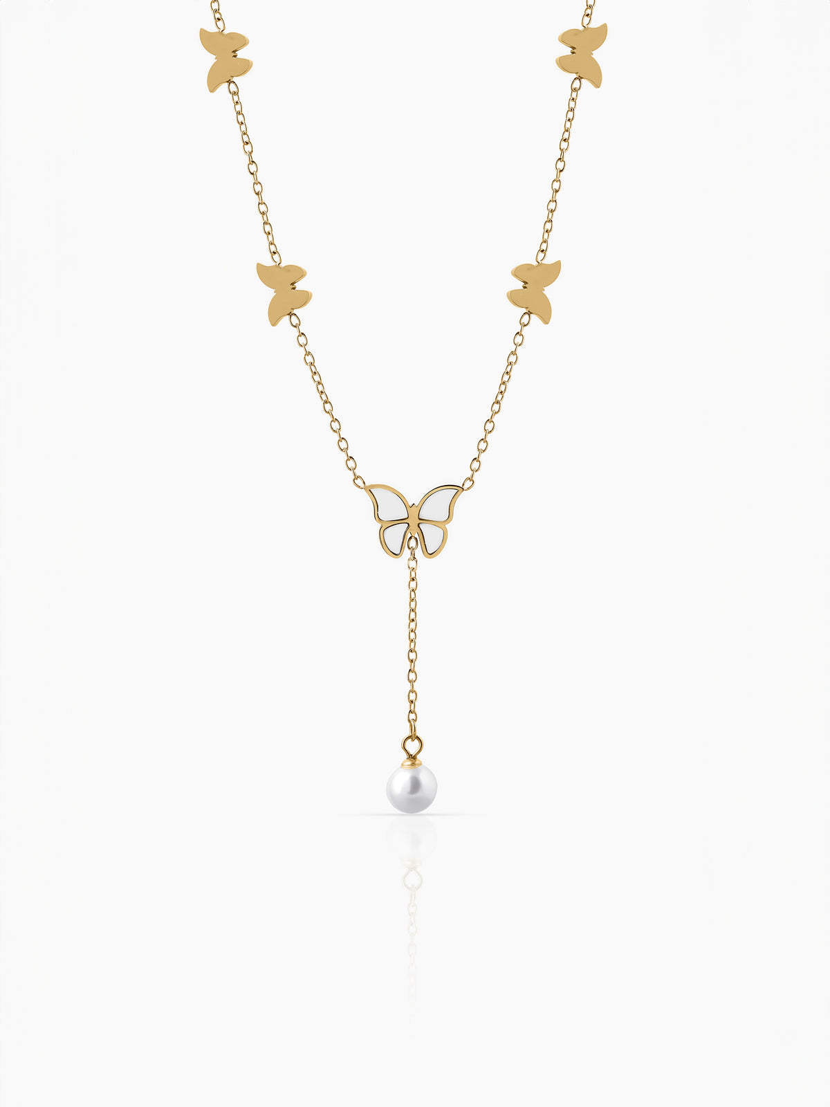 Anira Pearl Butterfly Charm 18K Gold Plated Chain Pendant Necklace 