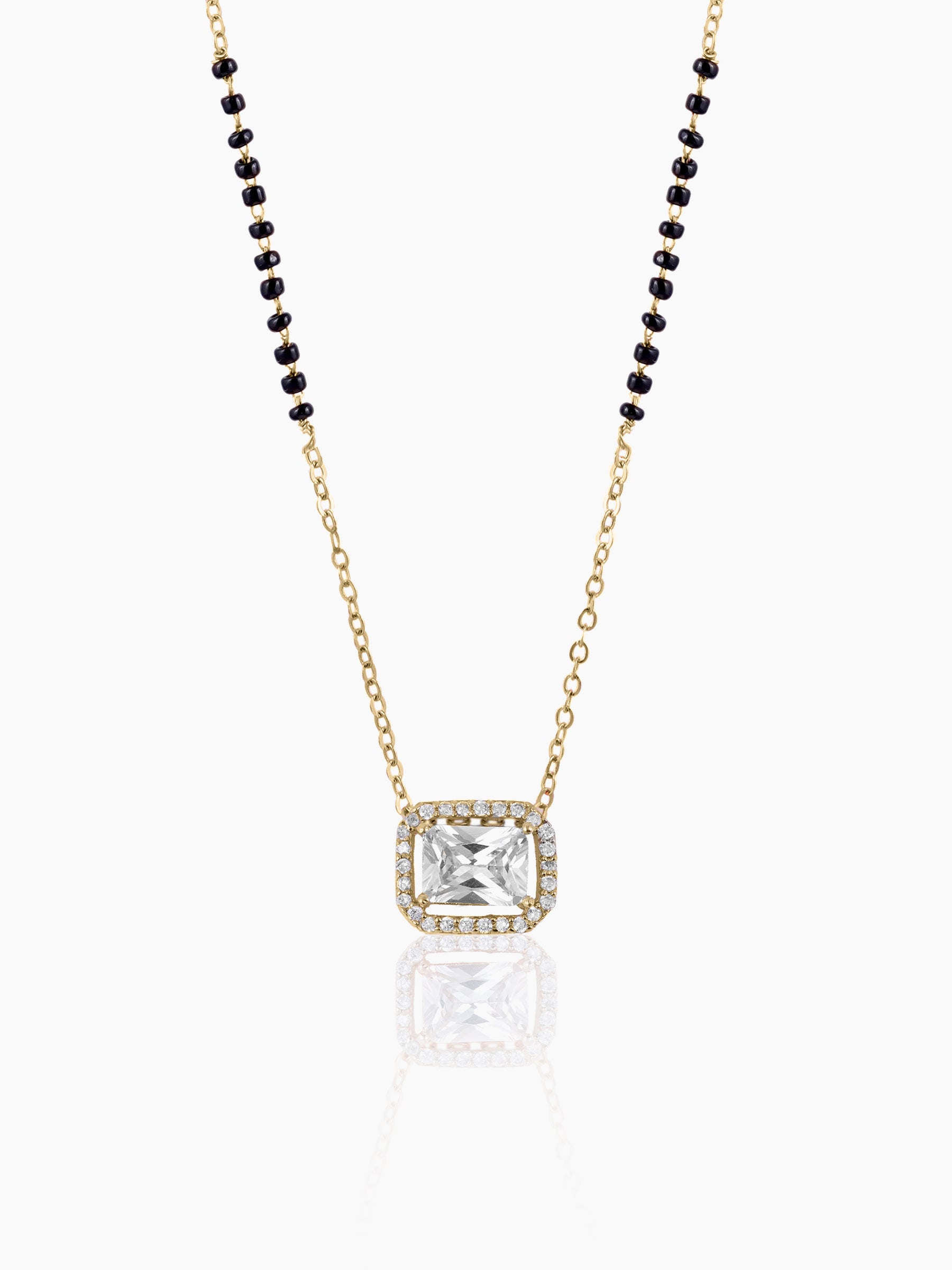 Anisa Diamond Rectangle Solitaire Halo 18K Gold Plated Mangalsutra