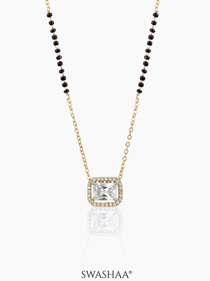 Anisa Diamond Rectangle Solitaire Halo 18K Gold Plated Mangalsutra