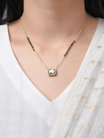 Anisa Diamond Rectangle Solitaire Halo 18K Gold Plated Mangalsutra