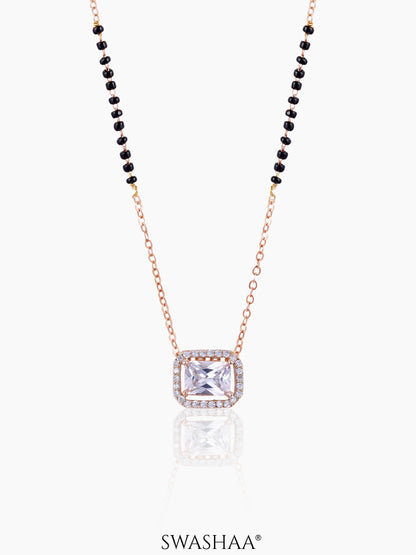 Anisa Diamond Rectangle Solitaire Halo Rosegold Mangalsutra