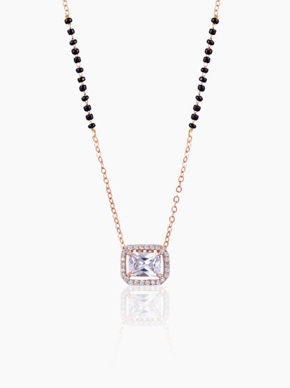Anisa Diamond Rectangle Solitaire Halo Rosegold Mangalsutra